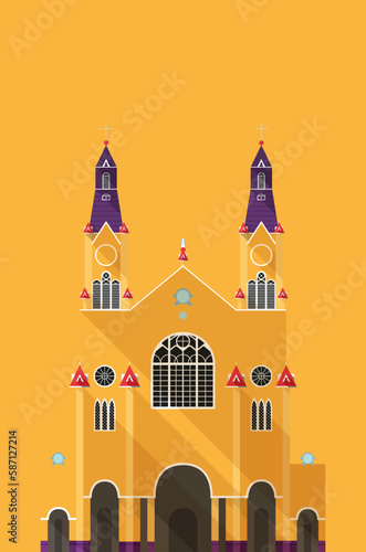 Ilustración iglesia de Castro, Isla de Chiloé, Chile.