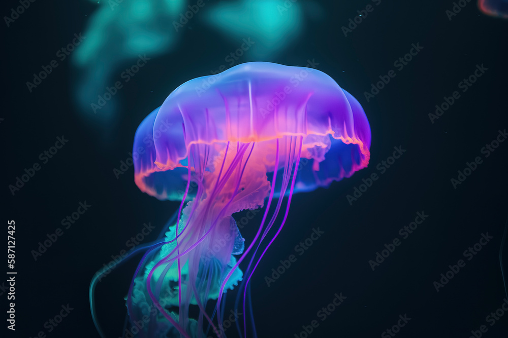 Amazing photography of a neon and fluorescent jellyfish Amazing photography of a neon and fluorescent jellyfish