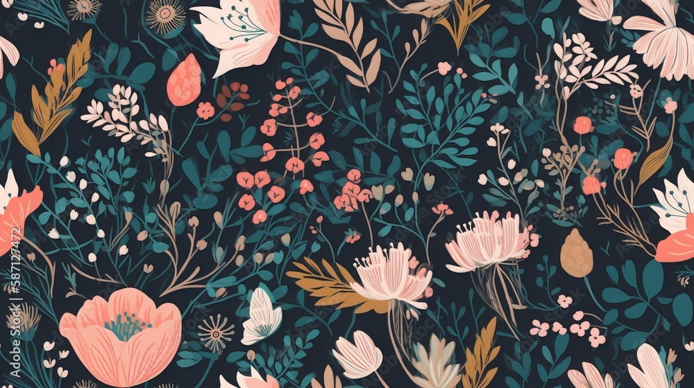 Seamless Floral Pattern with Dainty Flowers and Bold Blossoms Seamless Floral Pattern with Dainty Flowers and Bold Blossoms