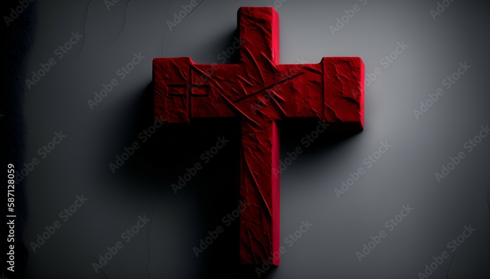 Obraz premium Red Jesus Cross on White Concrete Background 3D Render Created With Generative Ai