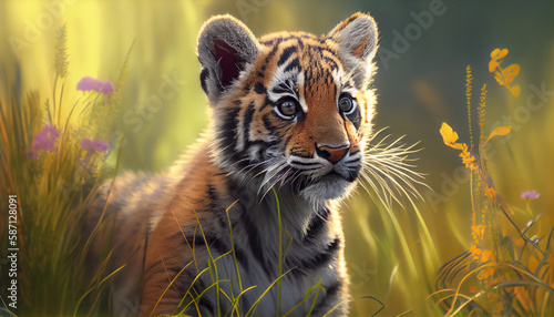 Cute tiger baby portrait outdoor
