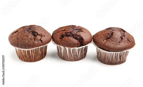 Tasty chocolate cupcakes isolated on white background