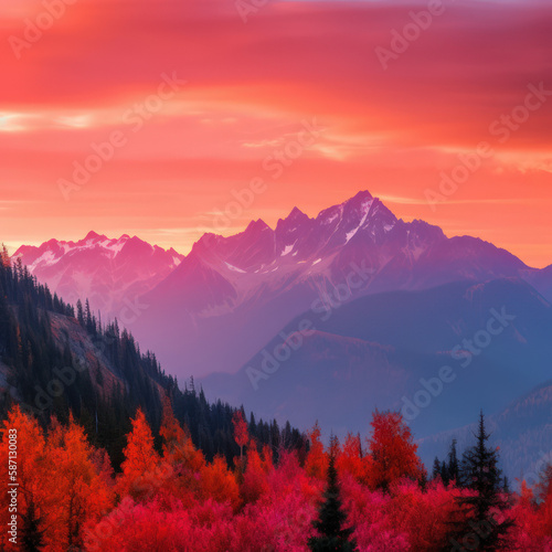 Sunrise Over the Cascade Mountains in Washington State, AI