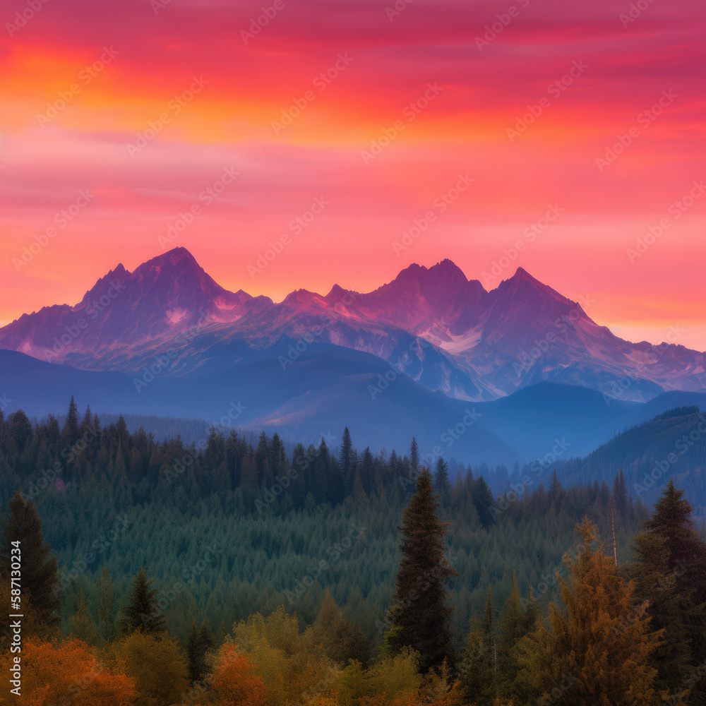 Sunrise Over the Cascade Mountains in Washington State, AI