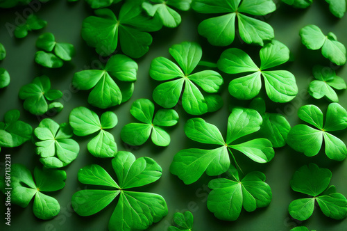 a large group of green shamrock leaves - Generative AI © Fernando