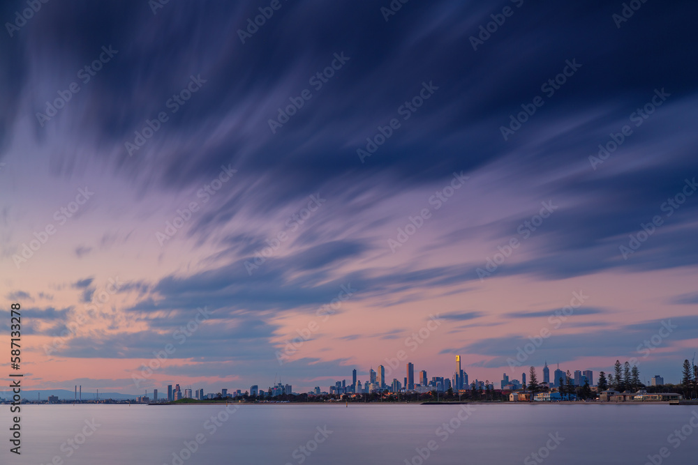 Long exposure sunset view of Melbourne Australia