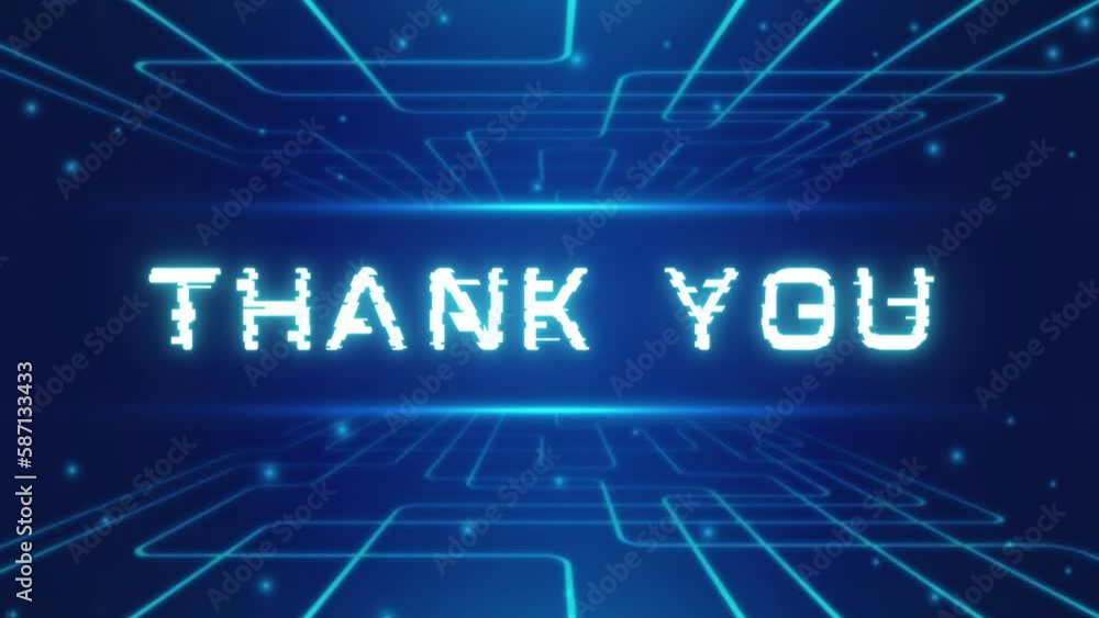 Animated thank you video with neon light effect, on a modern blue technology background, 4k footage Animated thank you video with neon light effect, on a modern blue technology background, 4k footage