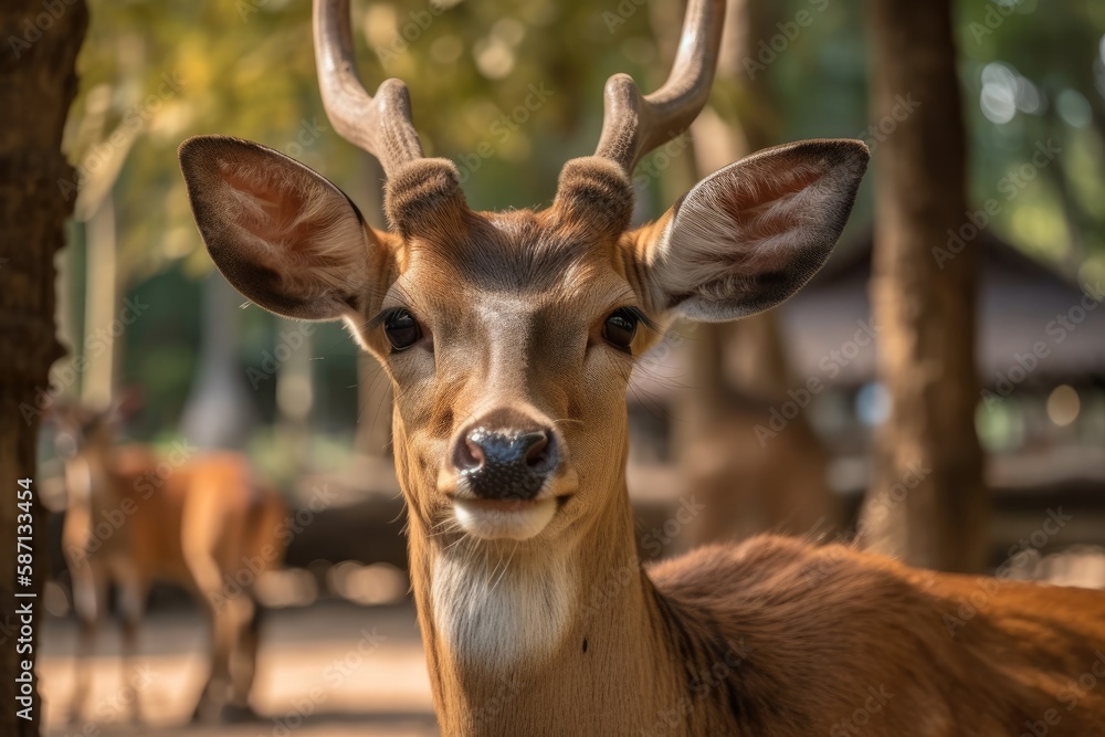 Antlers and a deer's face in a zoo safari and a wildlife park. Generative AI Antlers and a deer's face in a zoo safari and a wildlife park. Generative AI