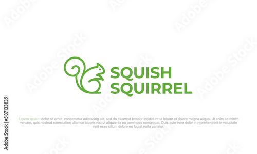 illustration vector graphic logo design. pictogram logo squish squirrel, line art style, green color