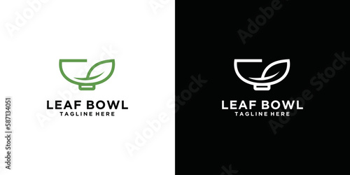 Leaf bowl logo design modern creative abstract bowl and leaf combination