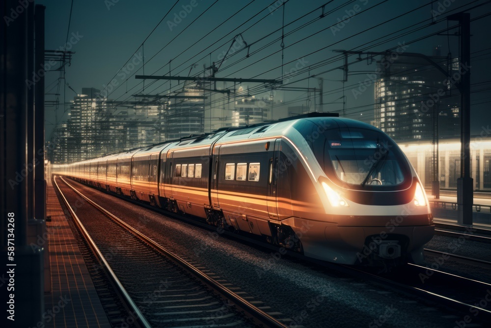 High-speed futuristic train. The concept of modern public transport and travel. AI generated, human enhanced High-speed futuristic train. The concept of modern public transport and travel. AI generated, human enhanced