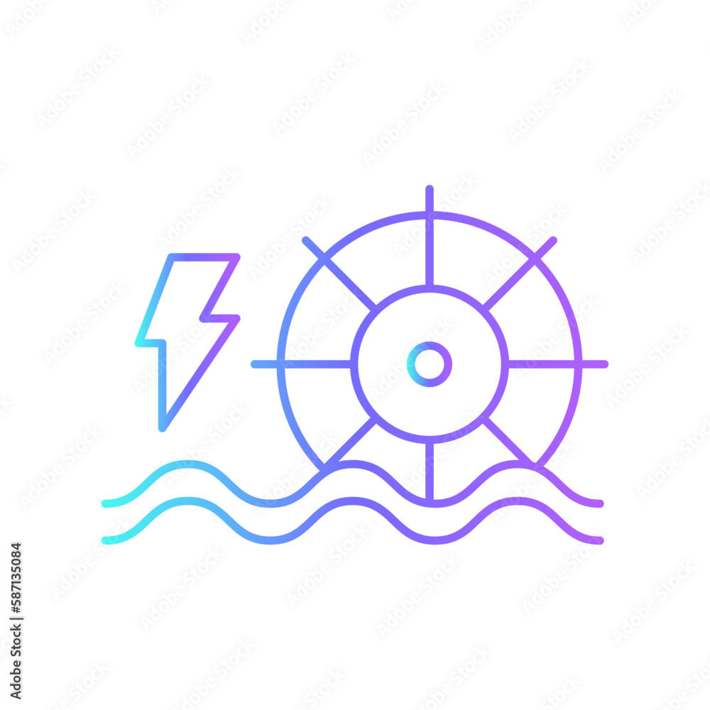 water wheel eco-friendly icon with purple blue outline style. money, atm, icon, finance, vector, business, card. Vector illustration water wheel eco-friendly icon with purple blue outline style. money, atm, icon, finance, vector, business, card. Vector illustration