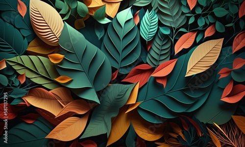 colorful leaves abstract background. Generative AI © LivroomStudio