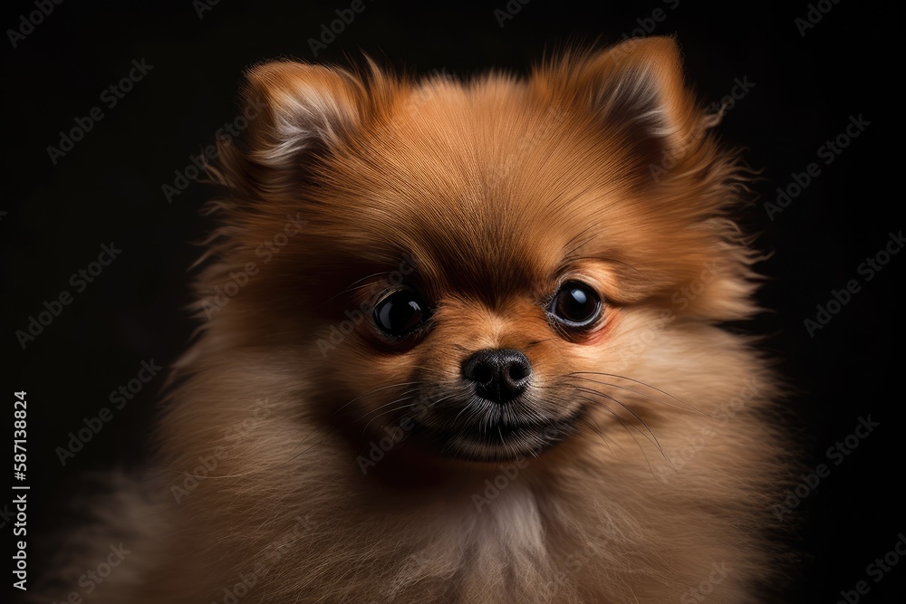 Miniature Pomeranian Spitz puppy portrait. Generative AI