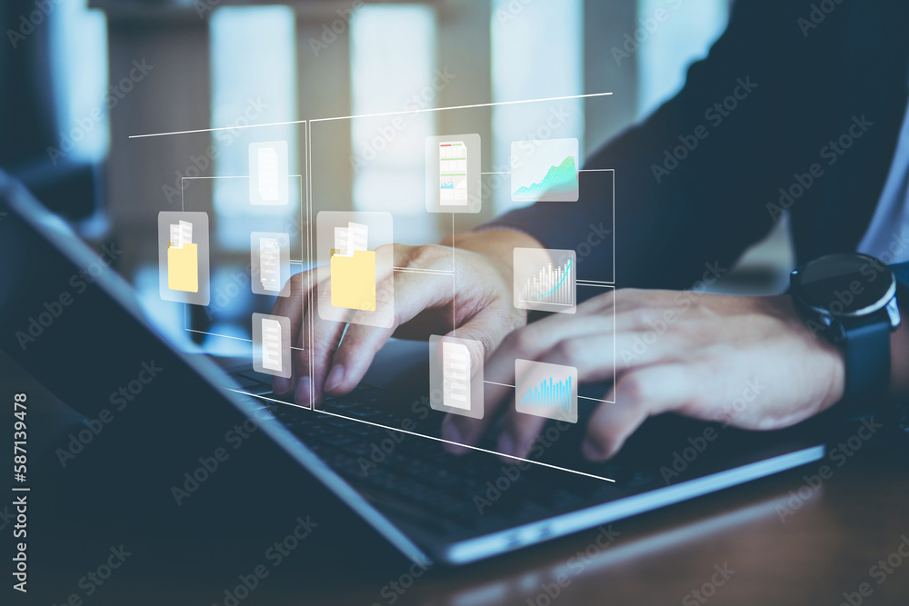 Data Digital system and diagram transferring documents. File Transfer