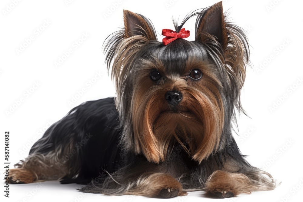 Canine yorkshire terrier over a white background, isolated. Generative AI Canine yorkshire terrier over a white background, isolated. Generative AI
