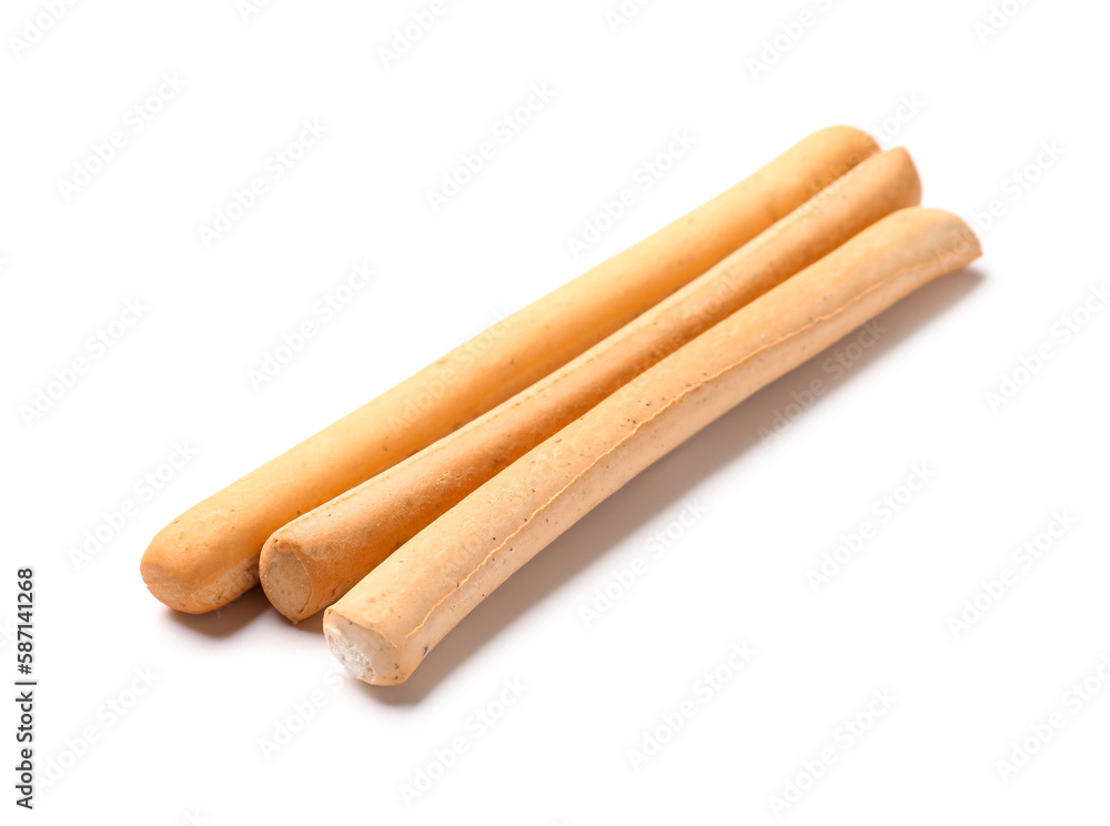 Tasty Italian Grissini on white background Tasty Italian Grissini on white background