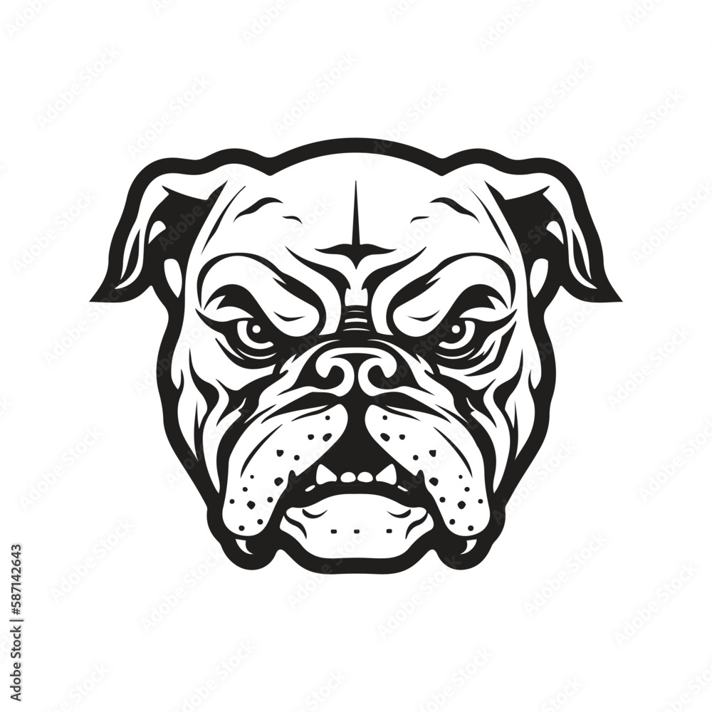 angry bulldog, logo concept black and white color, hand drawn illustration