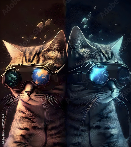 Cute Cats in a Futuristic Setting: Detailed VR Glasses, Volumetric Lighting, and Real-time Rendering in Ultra-High Resolution. A Fun Mix of Sci-Fi and Technology in an Ultra-Detailed, Photorealistic © Beatriz