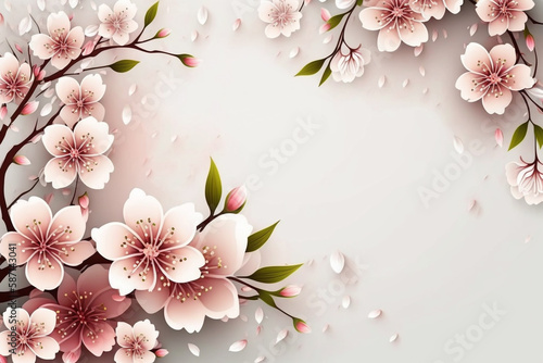 Cherry blossoms background  floral with white space  generative AI digital illustration