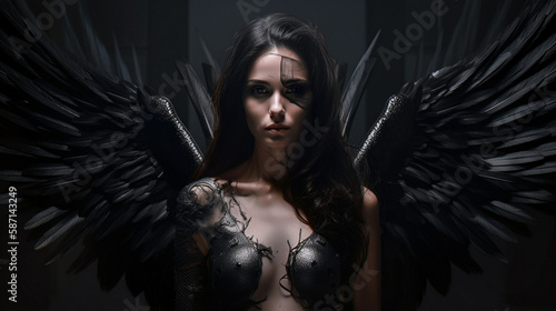 beautiful female dark angel fights death for the last time  photorealistic