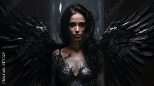 beautiful female dark angel fights death for the last time, photorealistic