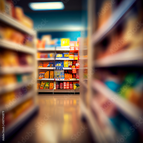 Realistic Blur Background of Store, Department Store, Supermarket or Grocery Store - AI Generated Image