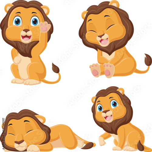 Set of little lion cartoon
