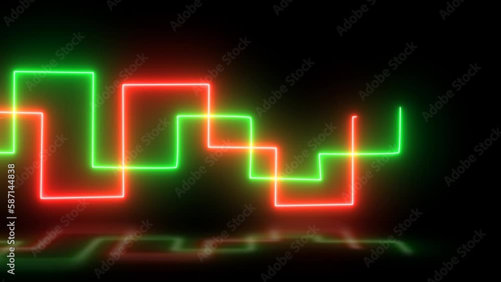 green and red glowing neon sign background. wavy laser motion animation in square shape. 4k videos green and red glowing neon sign background. wavy laser motion animation in square shape. 4k videos