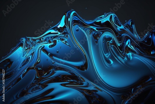 fluid blue paint wavy blue fluid background  abstract art. generative ai