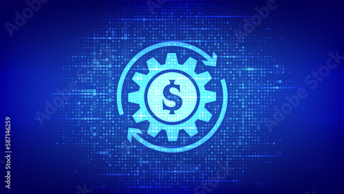 Fintech icon made with currency symbols. Financial technology, online banking and crowdfunding. Business investment payment technology concept. Background with currency signs. Vector illustration.