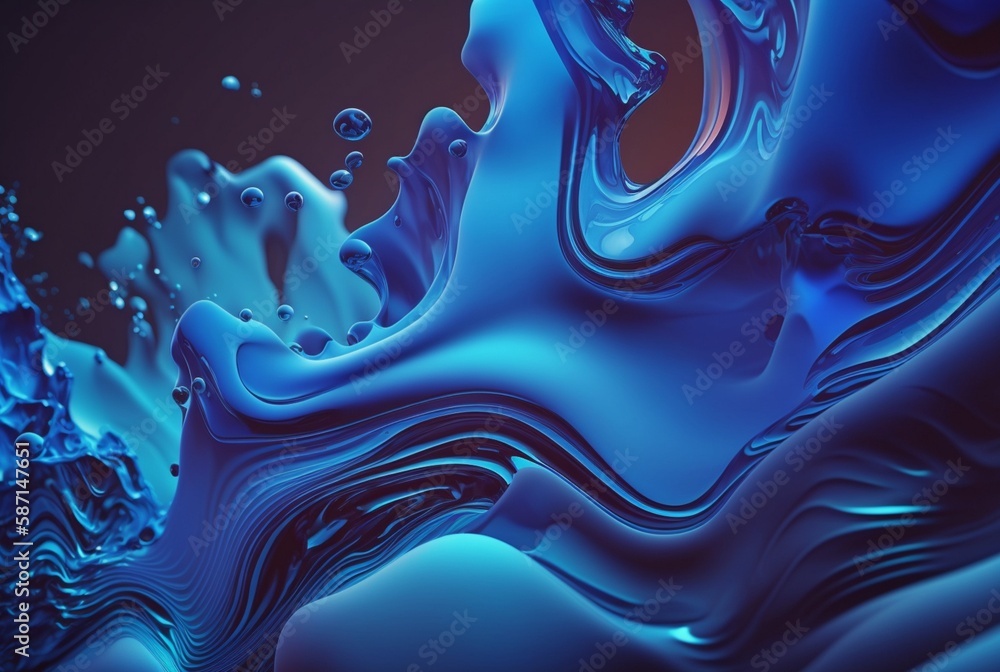 Obraz premium fluid blue paint,wavy blue fluid background, abstract art. generative ai