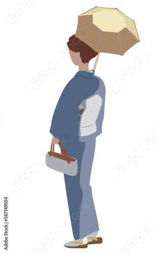 傘をさす着物女性のイラスト