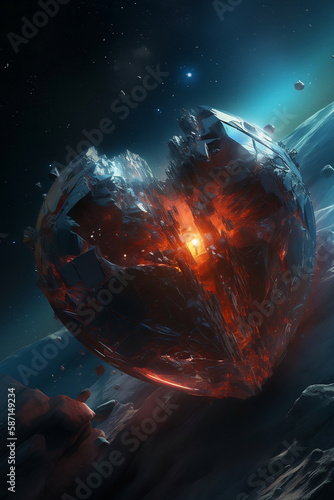 Illustration painting of Glowing Fire Heart shape  Bioluminescent Exoplanet