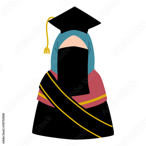 Niqabi female in graduation hat and gown