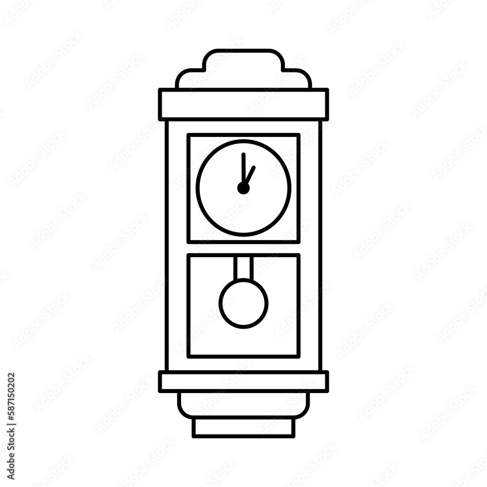 old wall clock in outline style. showing one o' clock. isolated on white background. vector illustration. old wall clock in outline style. showing one o' clock. isolated on white background. vector illustration.