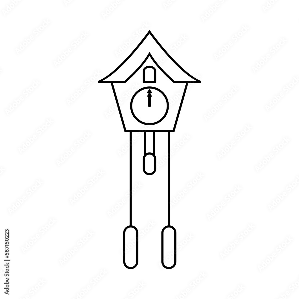 cuckoo clock in outline style. showing twelve o' clock. isolated on white background. vector illustration. cuckoo clock in outline style. showing twelve o' clock. isolated on white background. vector illustration.
