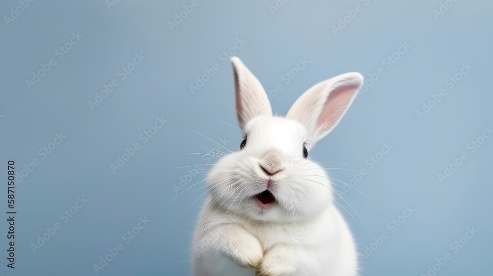 A white rabbit sits on a blue background. Generative AI