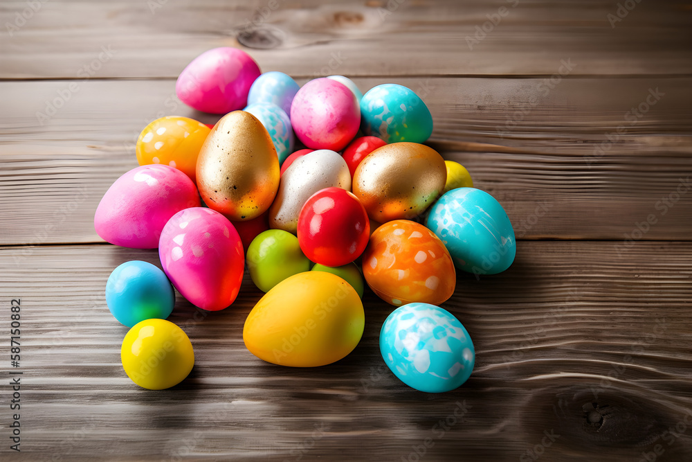 a pile of colorful easter eggs on a wooden table a pile of colorful easter eggs on a wooden table