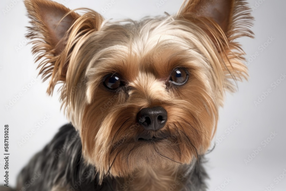 Isolated portrait of a yorkshire terrier on a white background. Generative AI