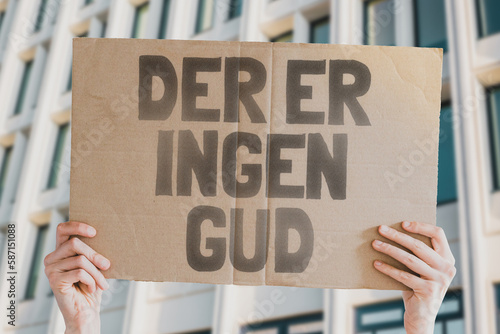 Принти на полотні The phrase  There is no god  is on a banner in men's hands with blurred background
