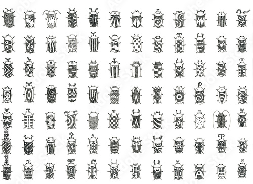 虫のモノクロデザイン 生態系の手描き壁紙 落書き害虫アート © YonYon