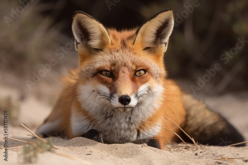 The Red Fox on the Sand. Generative AI © AkuAku