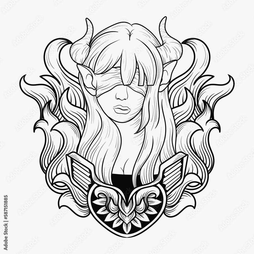 Obraz premium artwork illustration and T shirt design female devil