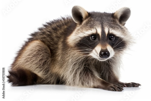 curious raccoon sitting on a plain white background. Generative AI