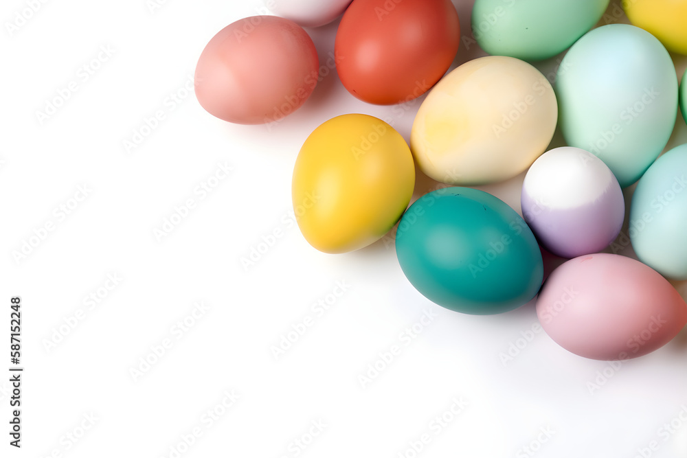 a group of colorful eggs on a white background 