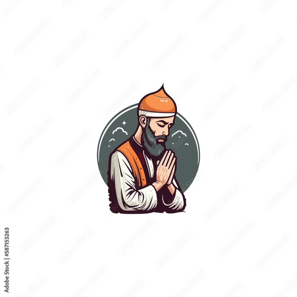 Obraz premium islamic people pray logo vector