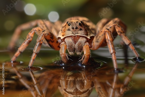 Raft Spider, Dolomedes plantarius. Generative AI photo