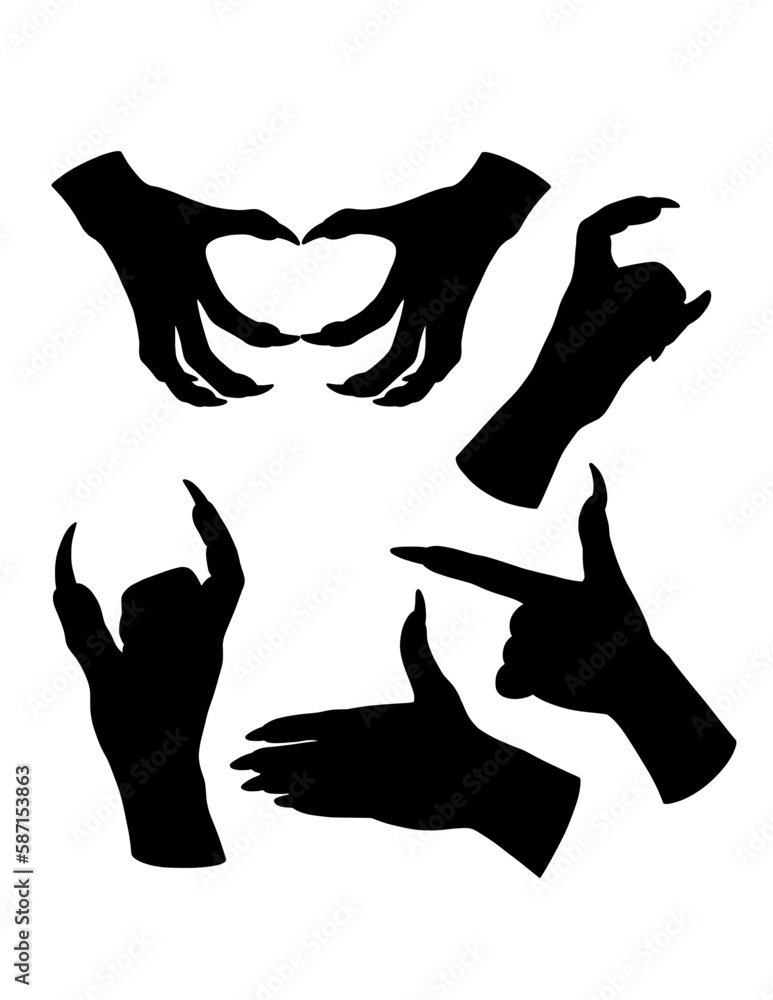 Hand sign and symbol, hand action gesture silhouette Hand sign and symbol, hand action gesture silhouette