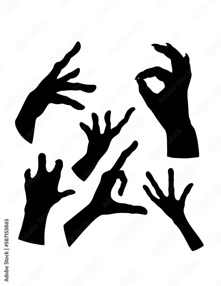 Hand sign and symbol, hand action gesture silhouette Hand sign and symbol, hand action gesture silhouette